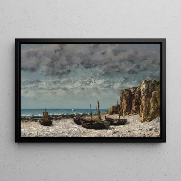 Łodzie na plaży, Étretat - Gustave Courbet — oprawiony obraz na ścianie