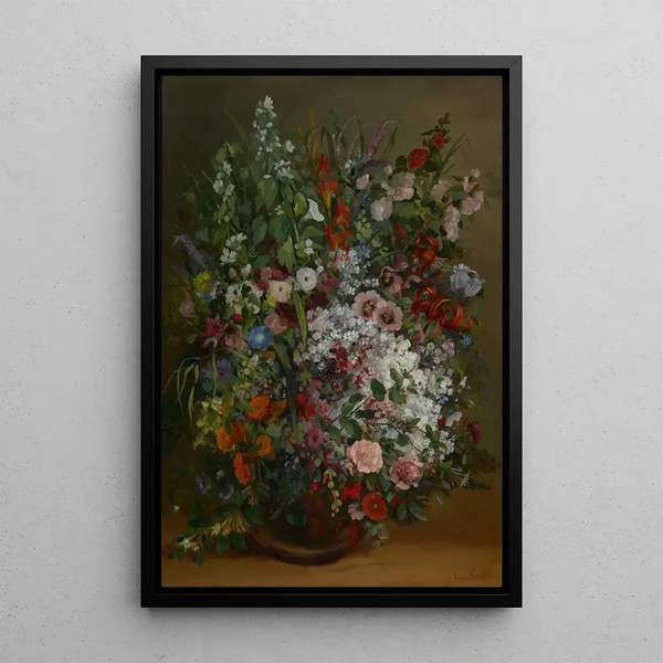 Bukiet kwiatów w wazonie - Gustave Courbet — oprawiony obraz na ścianie