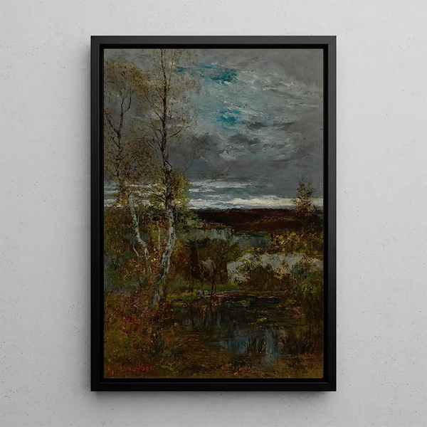 Jeleń nad stawem - Gustave Courbet — oprawiony obraz na ścianie