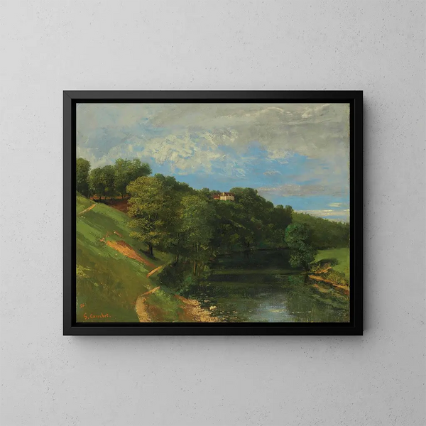 Château au bord de la rivière - Gustave Courbet — oprawiony obraz na ścianie