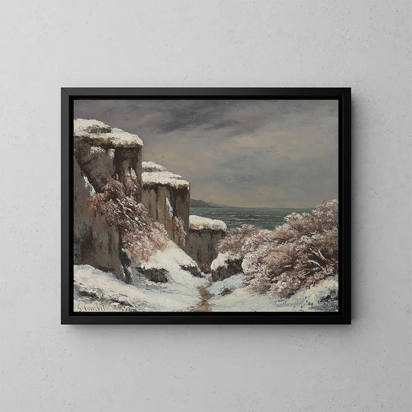 Klify nad morzem pod śniegiem - Gustave Courbet — oprawiony obraz na ścianie