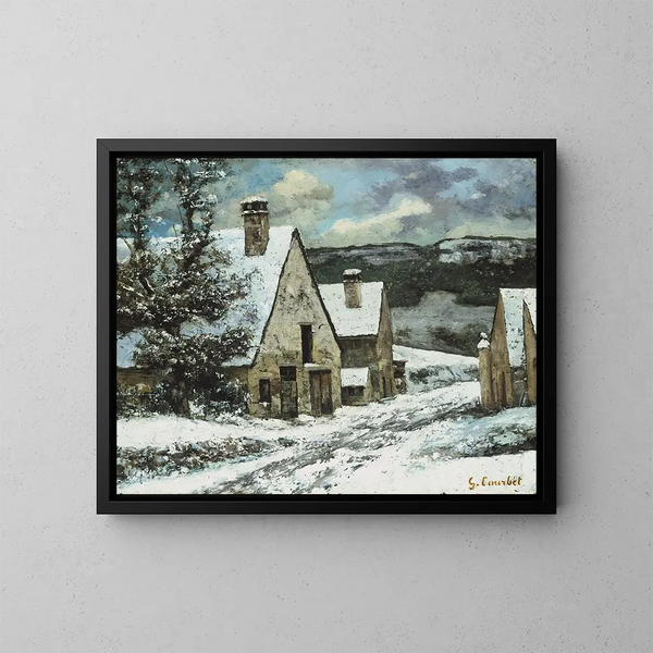 Brzeg wioski zimą - Gustave Courbet — oprawiony obraz na ścianie