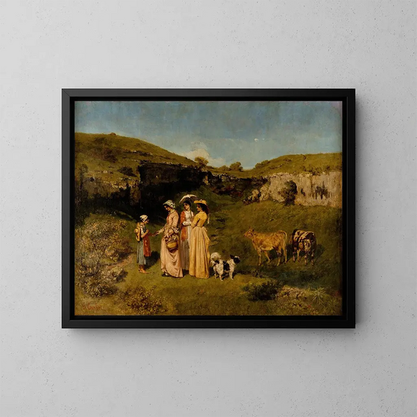 Młode Dziewczyny w Wiosce - Gustave Courbet — oprawiony obraz na ścianie