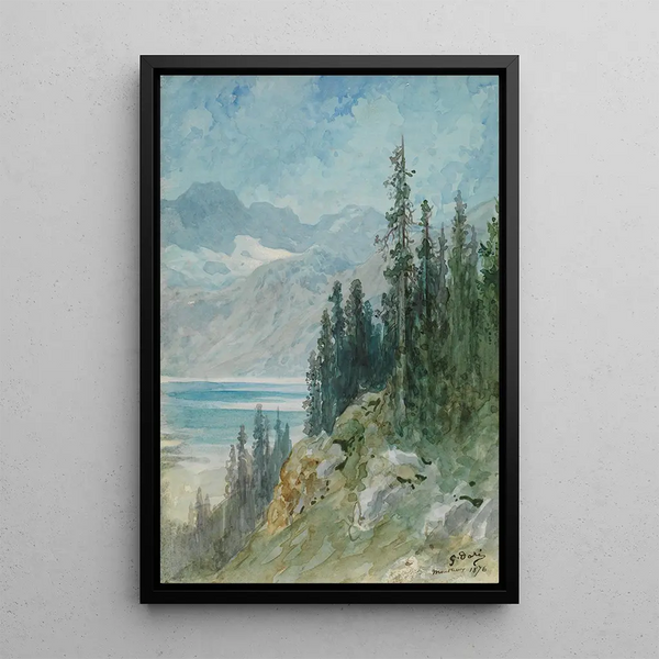 Widok na jezioro Genewskie w pobliżu Montreux - Gustave Doré — oprawiony obraz na ścianie