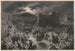 Scena ukrzyżowania w ciemnym i burzliwym mieście z tłumami i rzymskimi żołnierzami otaczającymi dwóch mężczyzn - Gustave Doré — widok dzieła
