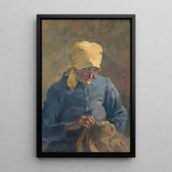 Stara kobieta szyjąca - Gustav Mahler — oprawiony obraz na ścianie