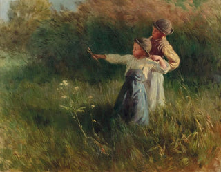 Gza Peske - Zwei Buben mit Steinschleuder auf der Sommerwiese.webp