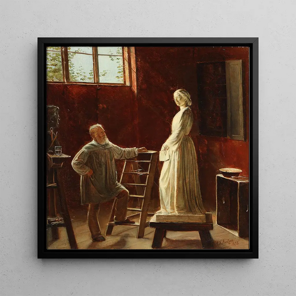HW Bissen contemplant sa statue de Johanne Louise Heiberg - Edvard Bentzen