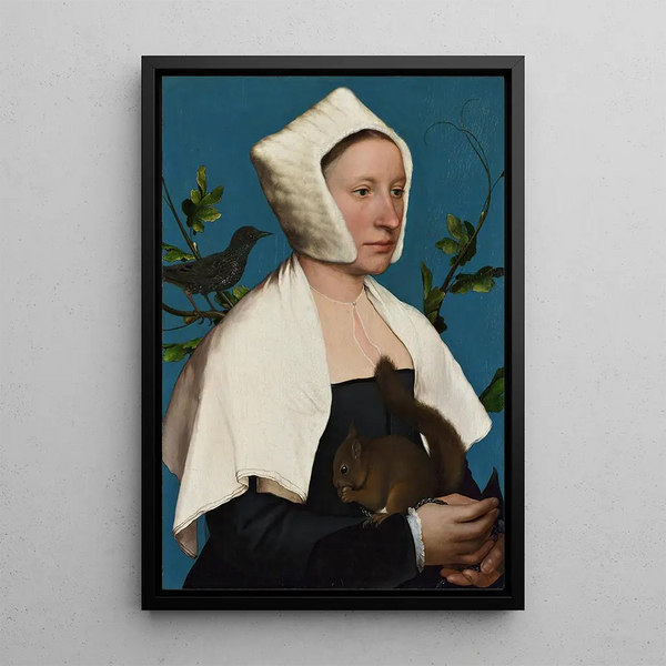 Kobieta z wiewiórką i szczygłem - Hans Holbein Młodszy — oprawiony obraz na ścianie