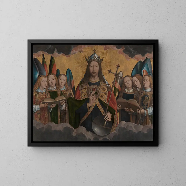Boga Ojca z aniołami śpiewającymi - Hans Memling — oprawiony obraz na ścianie