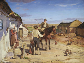 Obcy pytający o drogę do farmy na wrzosowiskach - Hans Smidth — widok dzieła