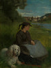 Agathe z białym psem - Hans Thoma — widok dzieła