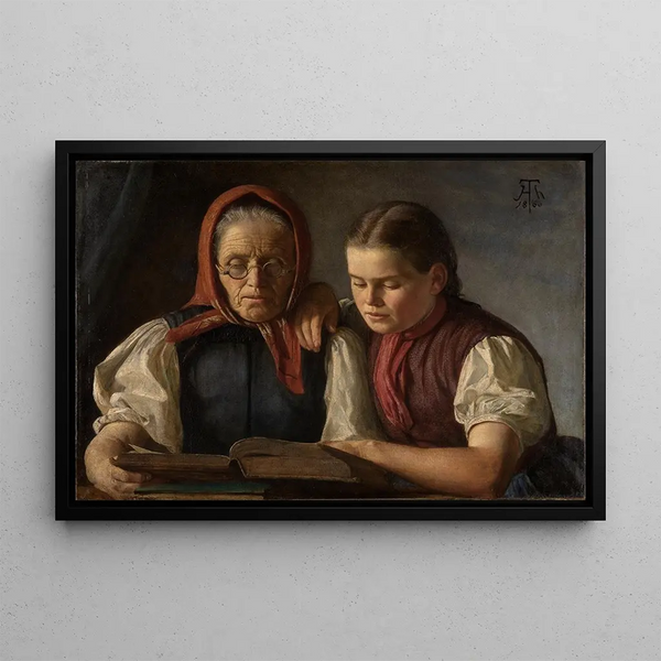 Matka i siostra artysty czytające Biblię - Hans Thoma — oprawiony obraz na ścianie