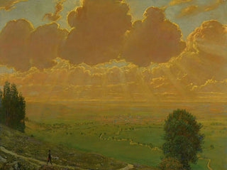 Promień słońca na Sckingen, Schwarzwald, podpisany inicjałami artysty i datowany na 1910 - Hans Thoma — widok dzieła
