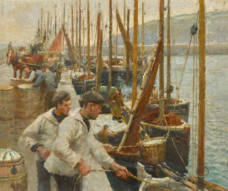 Łodzie rybackie w Newlyn - Harold Harvey — widok dzieła