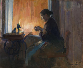 Naświetlony lampą - Harriet Backer — widok dzieła