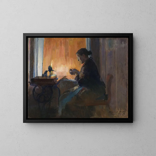 Naświetlony lampą - Harriet Backer — oprawiony obraz na ścianie