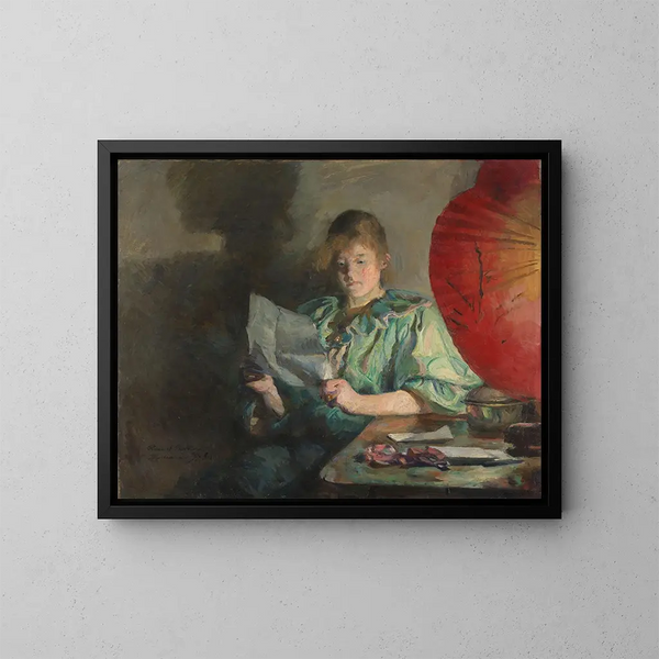 Wnętrze wieczorem - Harriet Backer — oprawiony obraz na ścianie