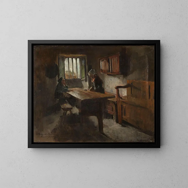 Wnętrze farmy w Rochefort-en-Terre, Bretania - Harriet Backer — oprawiony obraz na ścianie