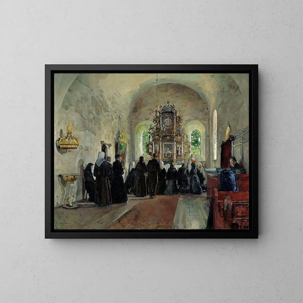 La Sainte Communion célébrée dans l'église de Stange - Harriet Backer — oprawiony obraz na ścianie