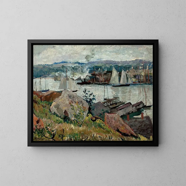 Port w Gloucester w Massachusetts - Hayley Lever — oprawiony obraz na ścianie