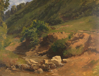 Pente raide avec fond de ruisseau - Heinrich Dreber — widok dzieła
