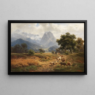 Heinrich Hfer - Hirtenjunge mit Vieh bei Partenkirchen mit Blick auf das Wettersteingebirge.webp
