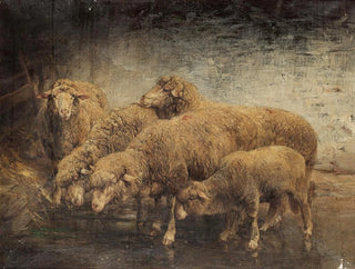 Owce w stodole - Heinrich von Zügel — widok dzieła