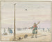 zimowego krajobrazu z myśliwym na kaczki, z ptactwem na pasie i jego karabinem na ramieniu, nad zamarzniętą rzeką - Hendrick Avercamp — widok dzieła