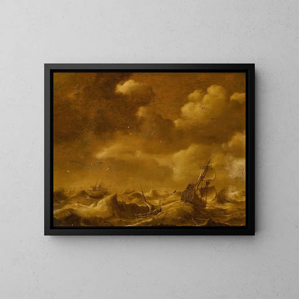 Nawigacja w burzy - Hendrick van Anthonissen — oprawiony obraz na ścianie