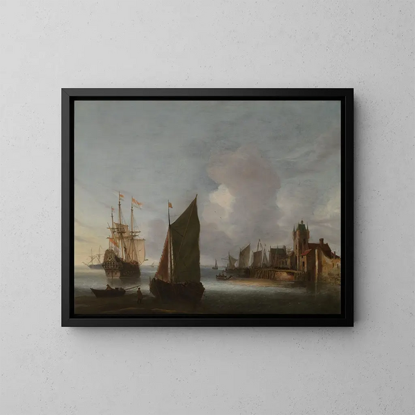 Łodzie w pobliżu Zierikzee z Zuidhavenpoort w tle - Hendrick van Anthonissen — oprawiony obraz na ścianie
