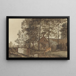 Hendrik Abraham Klinkhamer - Boerderij met drinkende koe aan de Biltstraat te Utrecht.webp