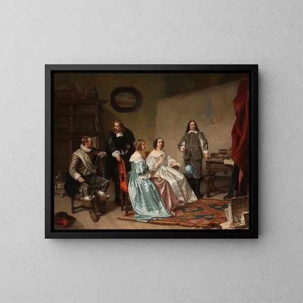 La princesse d'Orange odwiedzająca warsztat Bartholomeus van der Helst - Hendrik Jacobus Scholten — oprawiony obraz na ścianie