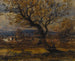Studium krzewu na tle kilku chałup - Henri-Joseph Harpignies — widok dzieła