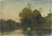 Światło wieczorne na zalesionym brzegu z bydłem pijącym - Henri-Joseph Harpignies — widok dzieła
