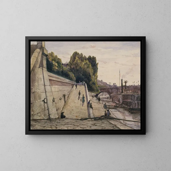 Les Bains de la Samaritaine, la Seine sur le quai du Louvre, 1er arrondissement - Henri-Joseph Harpignies — oprawiony obraz na ścianie