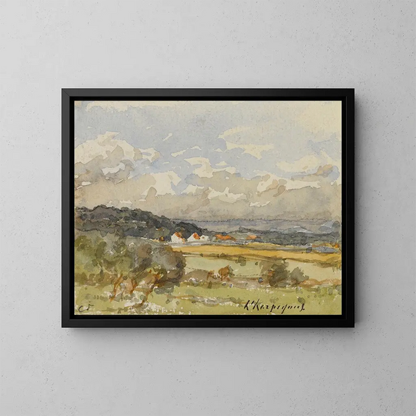 pejzaż z kilkoma chaumières - Henri-Joseph Harpignies — oprawiony obraz na ścianie