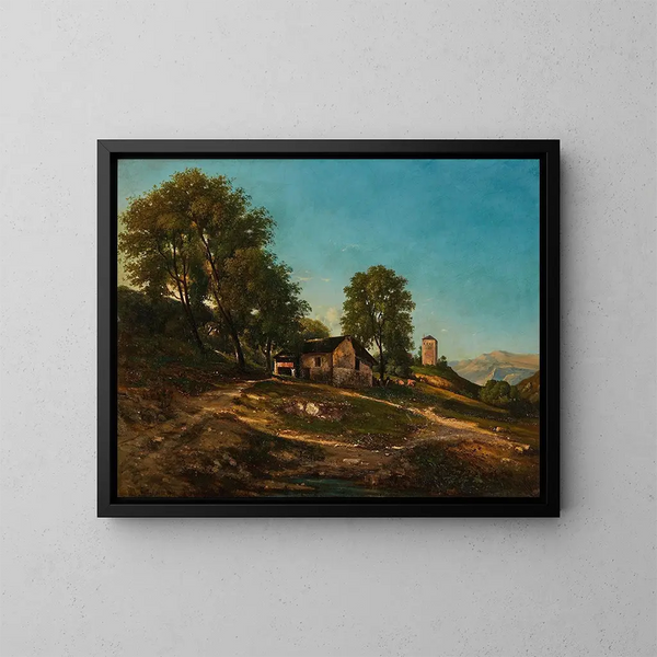 Letni krajobraz z farmą - Henri-Joseph Harpignies — oprawiony obraz na ścianie