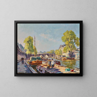 Paryż, widok na Pont Neuf - Henri Alphonse Barnoin — oprawiony obraz na ścianie