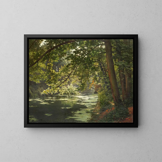Henri Biva - A sunlit woodland river.webp