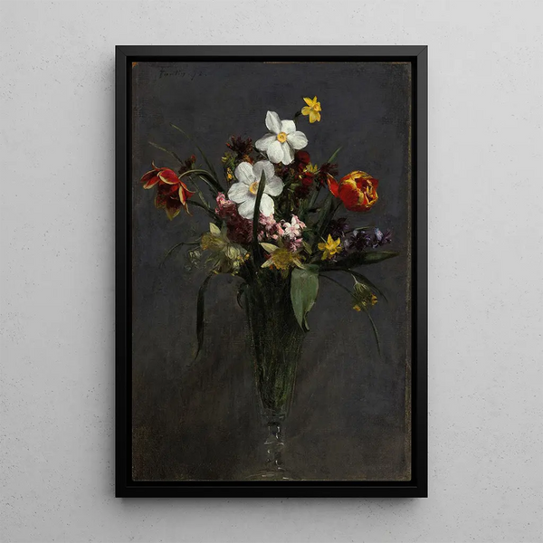 Wiosenne kwiaty: tulipany, narcyzy, jaśminy, żonkile i goździki - Henri Fantin-Latour — oprawiony obraz na ścianie