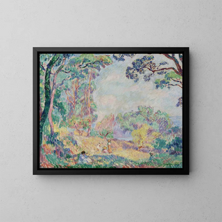 Młode kobiety i dziewczynki na krajobrazie - Henri Lebasque — oprawiony obraz na ścianie
