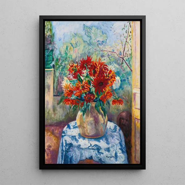 Dahlias na tarasie Loustalet w Saint-Tropez - Henri Manguin — oprawiony obraz na ścianie