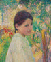 Buste młodej dziewczyny w półprofilu na tle ogrodu - Henri Martin — widok dzieła