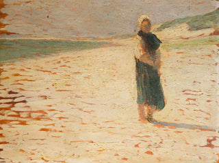 Kobieta w tradycyjnym stroju stojąca na plaży - Henri Martin — widok dzieła