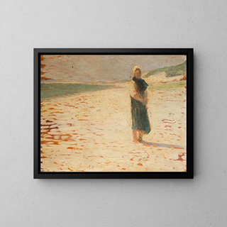 Kobieta w tradycyjnym stroju stojąca na plaży - Henri Martin — oprawiony obraz na ścianie