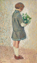 Dziewczynka w szkolnej fartuchu trzymająca bukiet - Henri Martin — widok dzieła