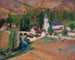 Kościół w Labastide-du-Vert z mostem i rzeką pewnego jesiennego wieczoru - Henri Martin — widok dzieła