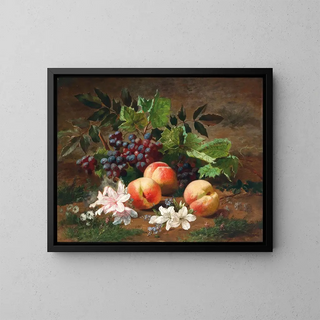 Martwa natura leśna z brzoskwiniami i winogronami - Henri Rousseau — oprawiony obraz na ścianie