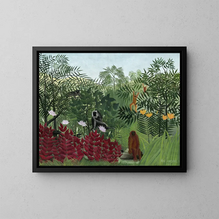 Tropikalny las z małpami - Henri Rousseau — oprawiony obraz na ścianie